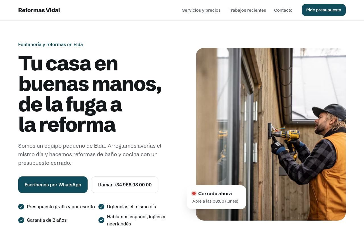 Reformas Vidal — Fontanería y electricidad con urgencias el mismo día.